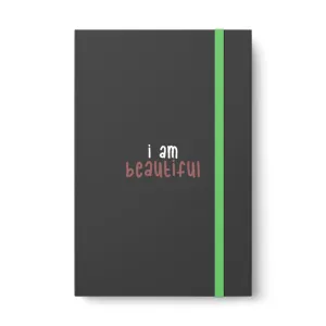 Affirmation Feminist Pro Choice Color Contrast Notebook & Journal - I Am Beautiful (White with pink)