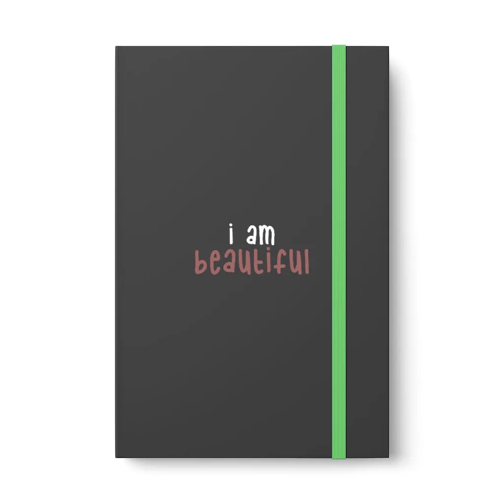 Affirmation Feminist Pro Choice Color Contrast Notebook & Journal - I Am Beautiful (White with pink)