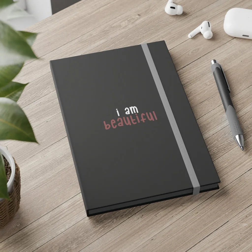 Affirmation Feminist Pro Choice Color Contrast Notebook & Journal - I Am Beautiful (White with pink)