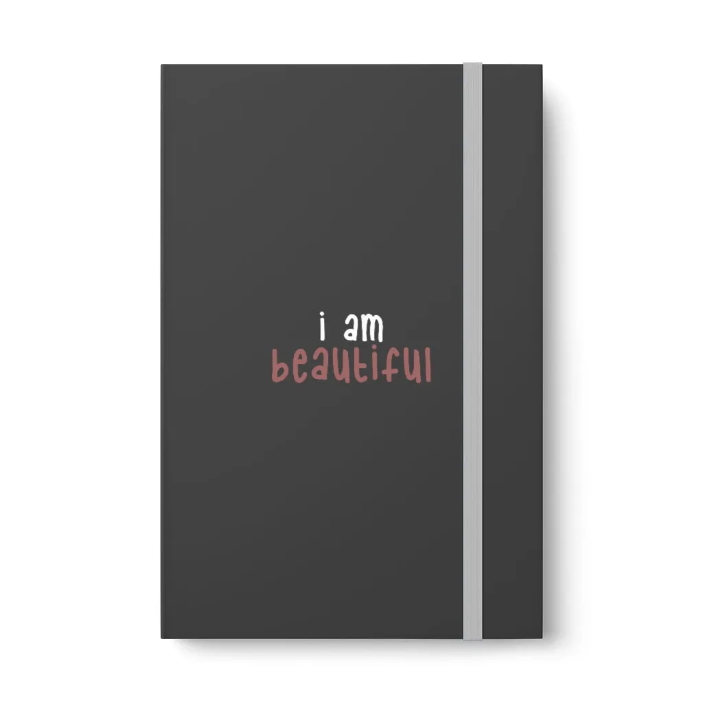 Affirmation Feminist Pro Choice Color Contrast Notebook & Journal - I Am Beautiful (White with pink)