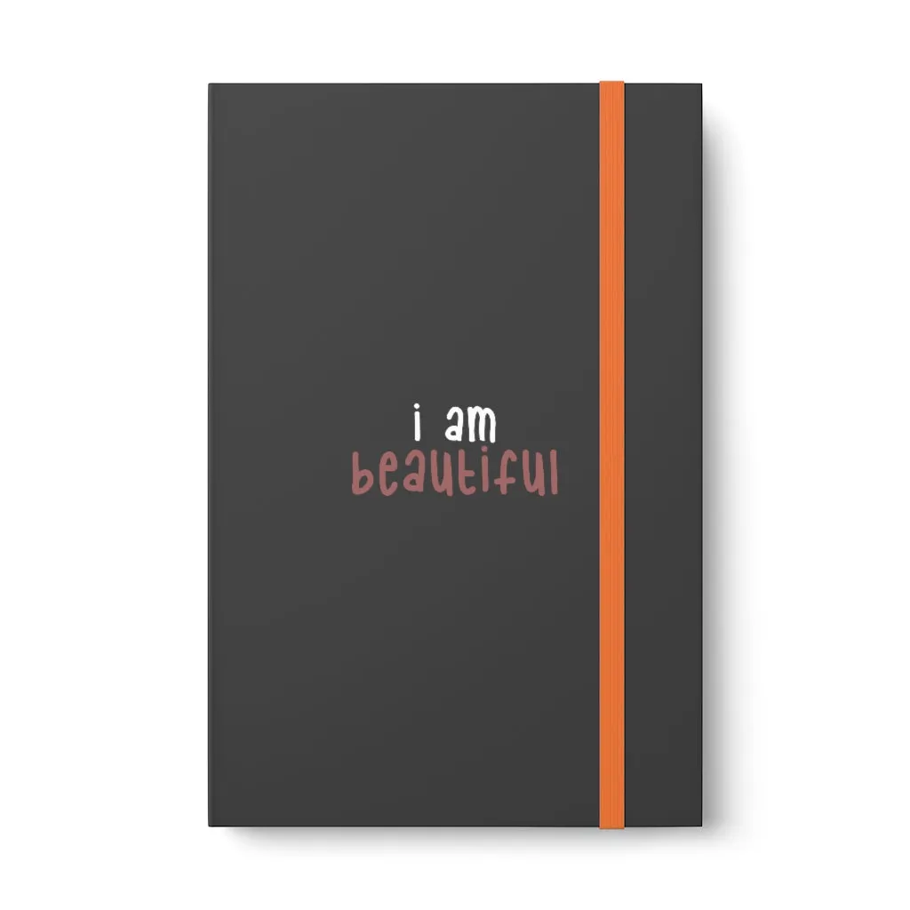 Affirmation Feminist Pro Choice Color Contrast Notebook & Journal - I Am Beautiful (White with pink)