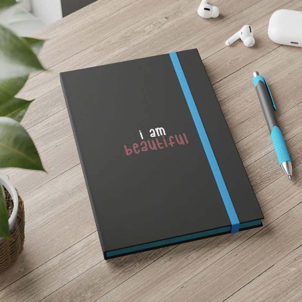 Affirmation Feminist Pro Choice Color Contrast Notebook & Journal - I Am Beautiful (White with pink)