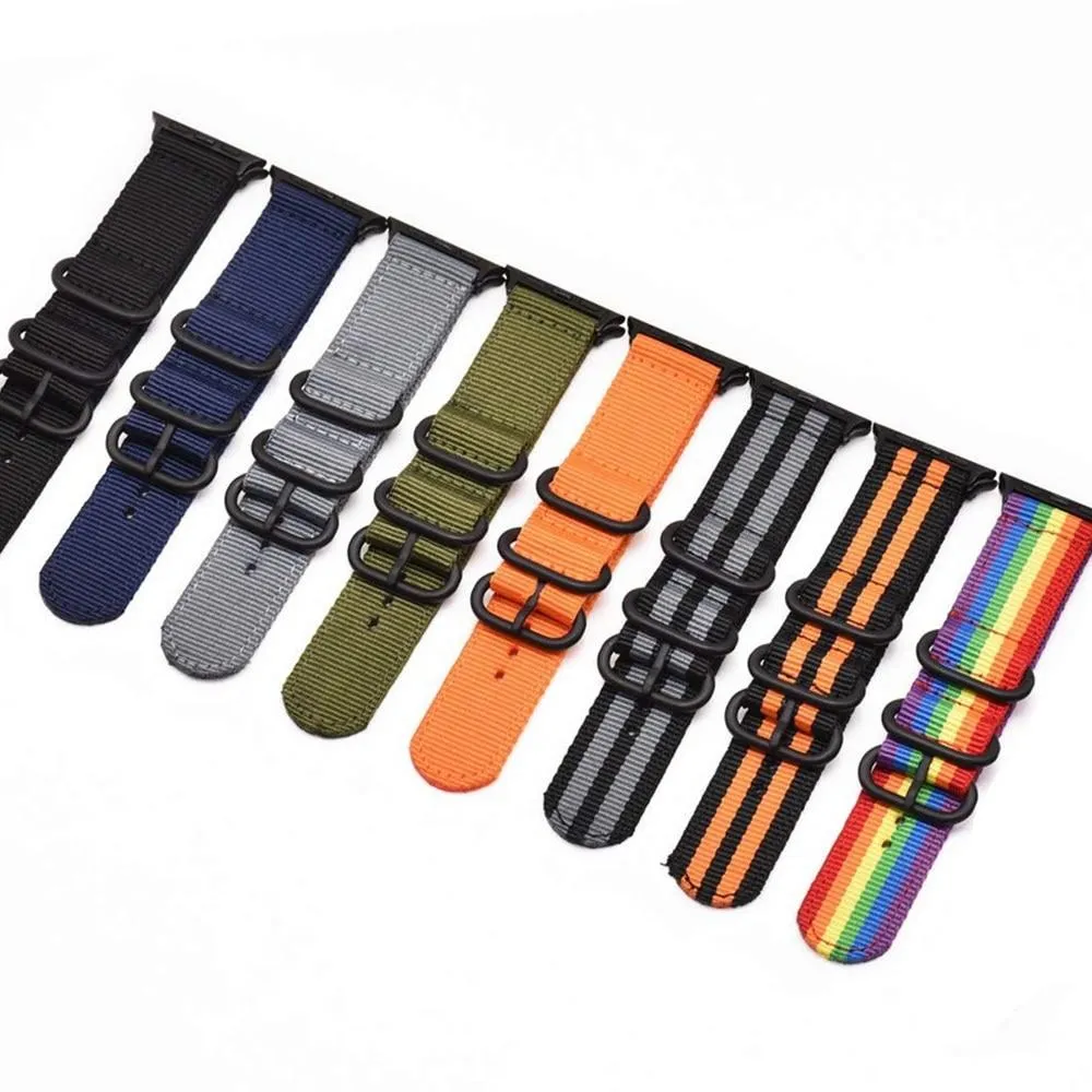 Apple Watch Band Series 7 6 5 4 Sport Nylon with Black Adapter Watchband