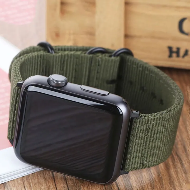 Apple Watch Band Series 7 6 5 4 Sport Nylon with Black Adapter Watchband