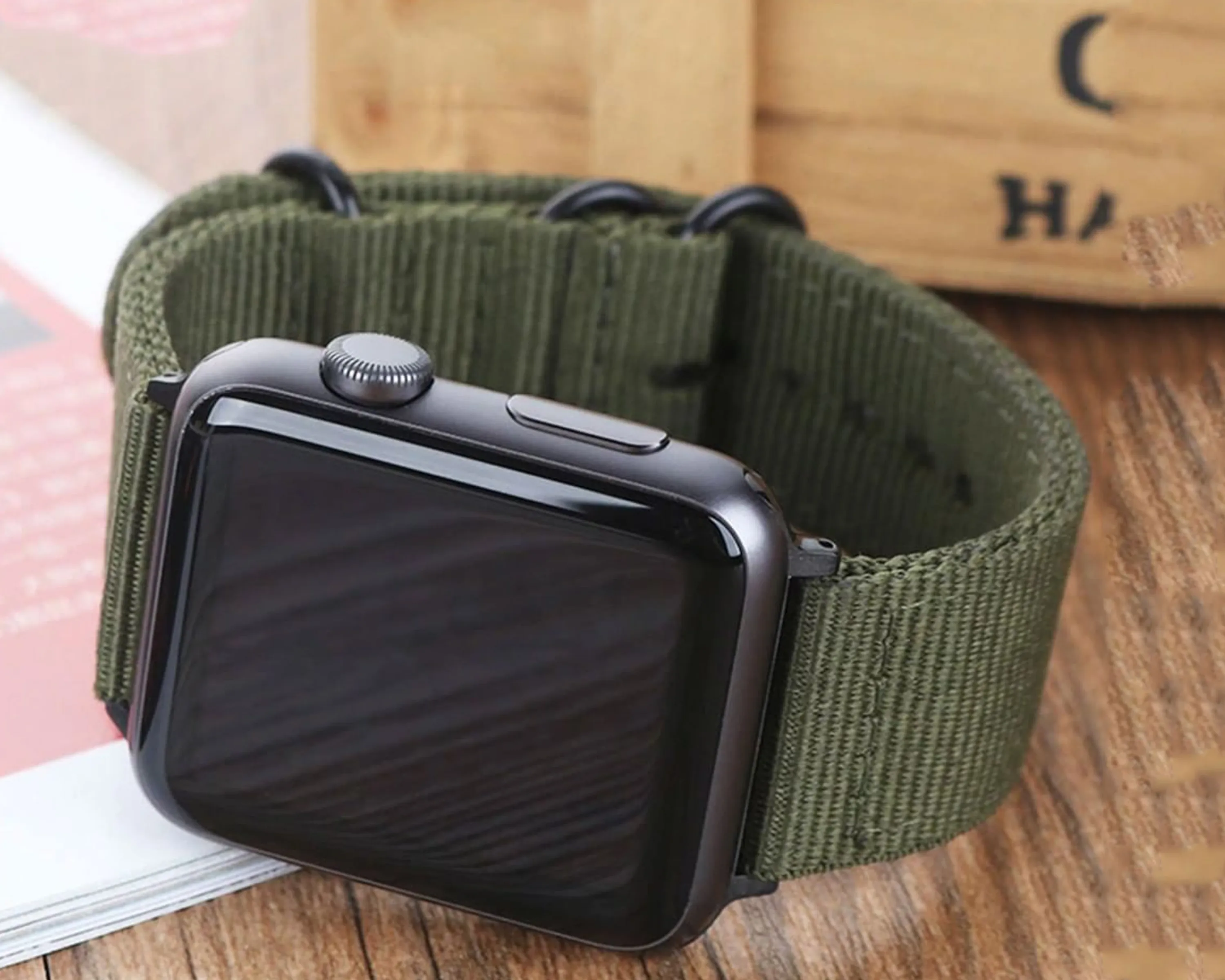 Apple Watch Band Series 7 6 5 4 Sport Nylon with Black Adapter Watchband
