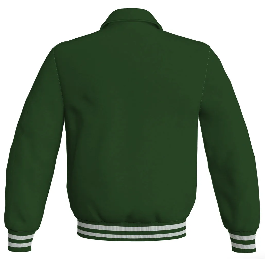 Baseball Letterman Bomber Classic Satin Jacket Sports Wear Forest Green