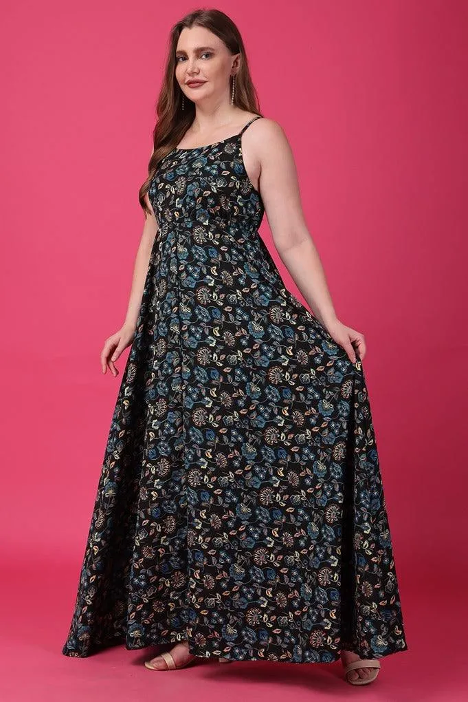 Black & Blue Floral Printed Dress