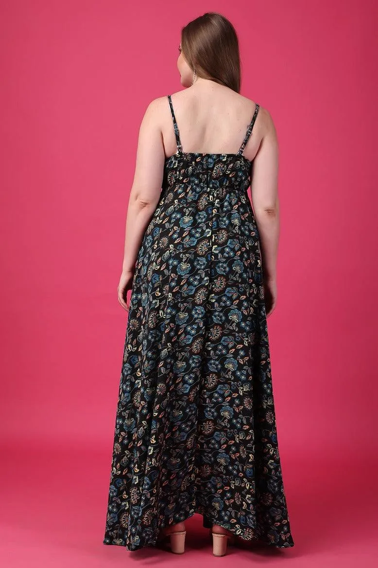 Black & Blue Floral Printed Dress