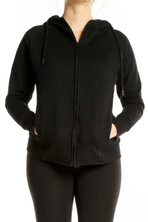 Black Cotton-Blend Zip-Up Hoodie