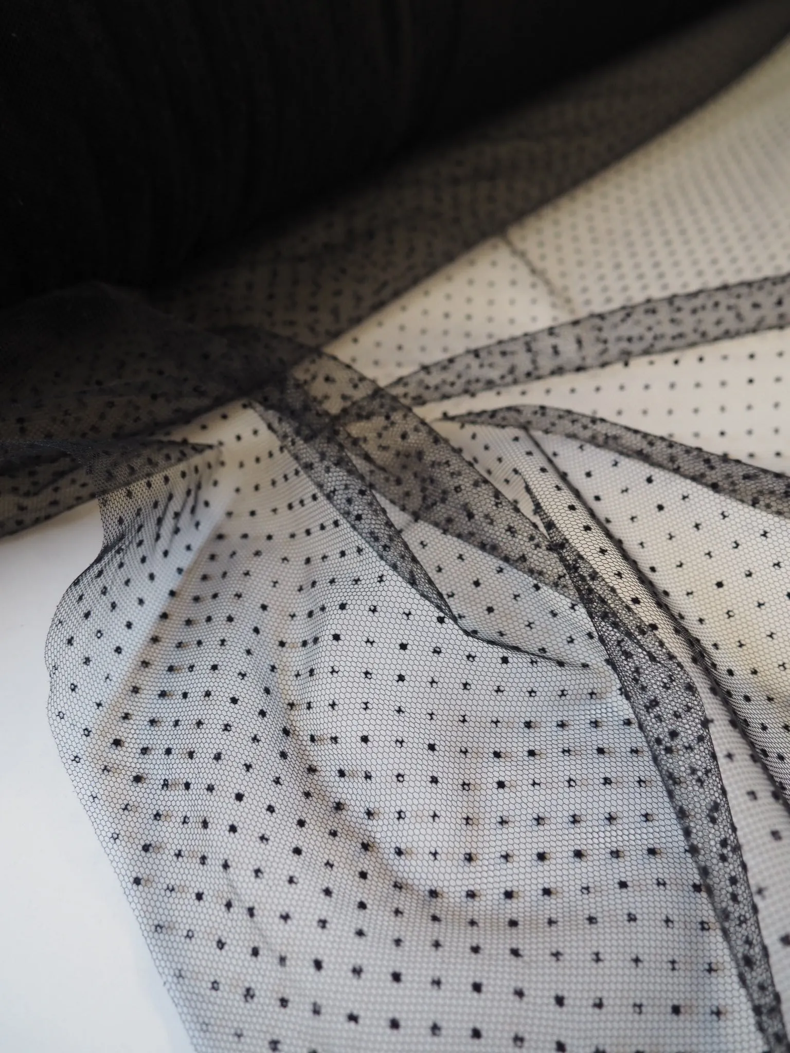 Black Flocked Small Spot Tulle