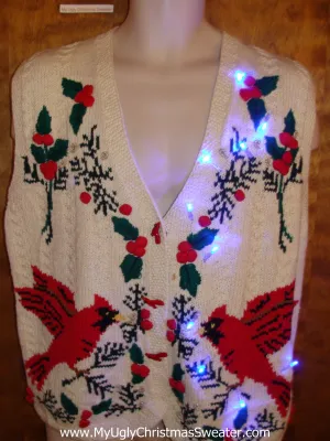 Cardinal Birds 80s Light Up Ugly Xmas Sweater Vest