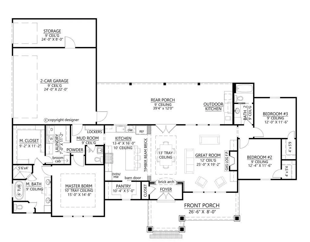 Charming 3-Bedroom Home Plan with Inviting Porches