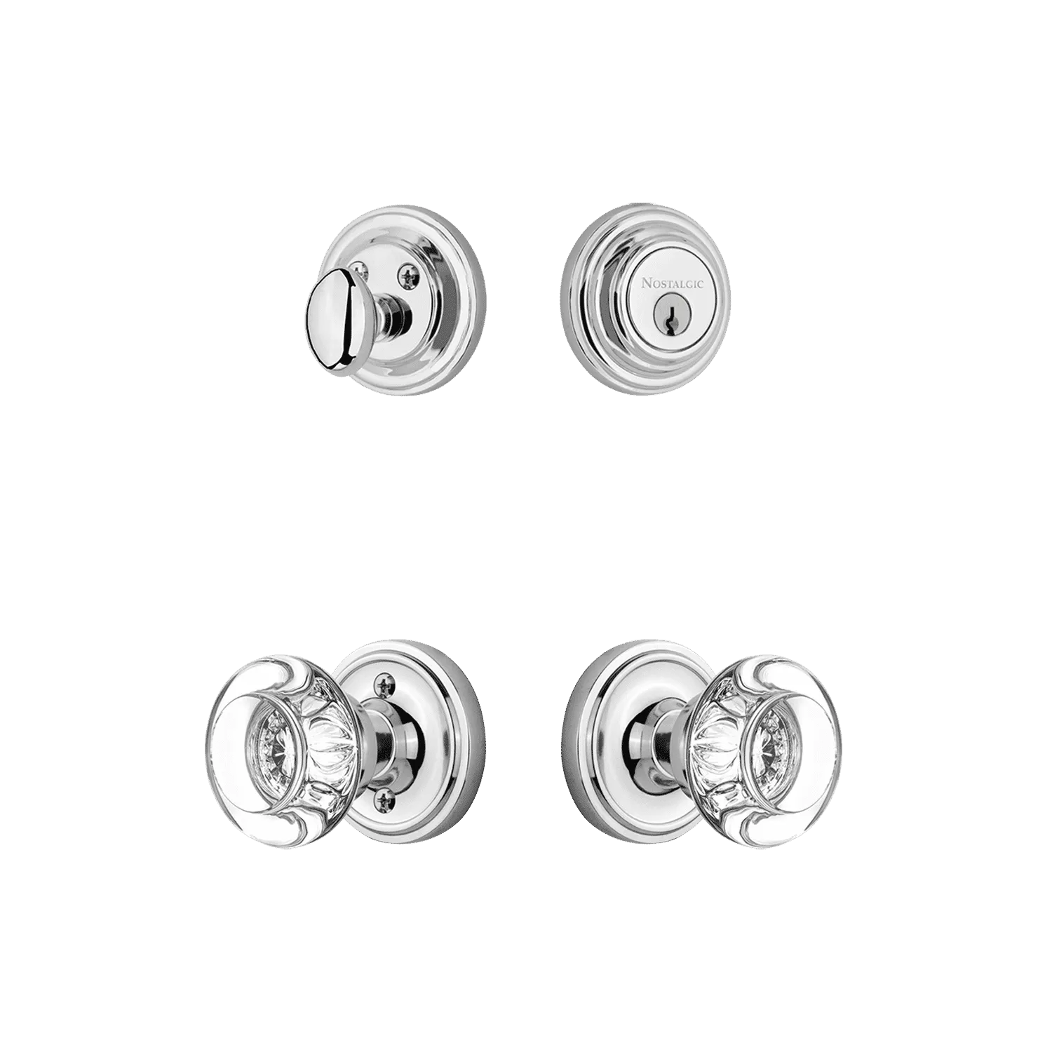 Classic Rosette Entry Set with Round Clear Crystal Knob in Bright Chrome