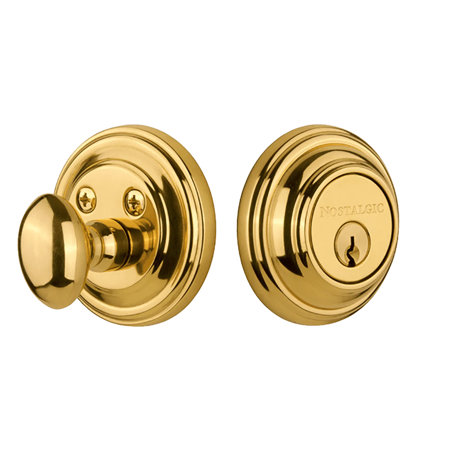 Classic Rosette Single Cylinder Deadbolt in Polished Brass
