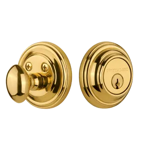 Classic Rosette Single Cylinder Deadbolt in Polished Brass