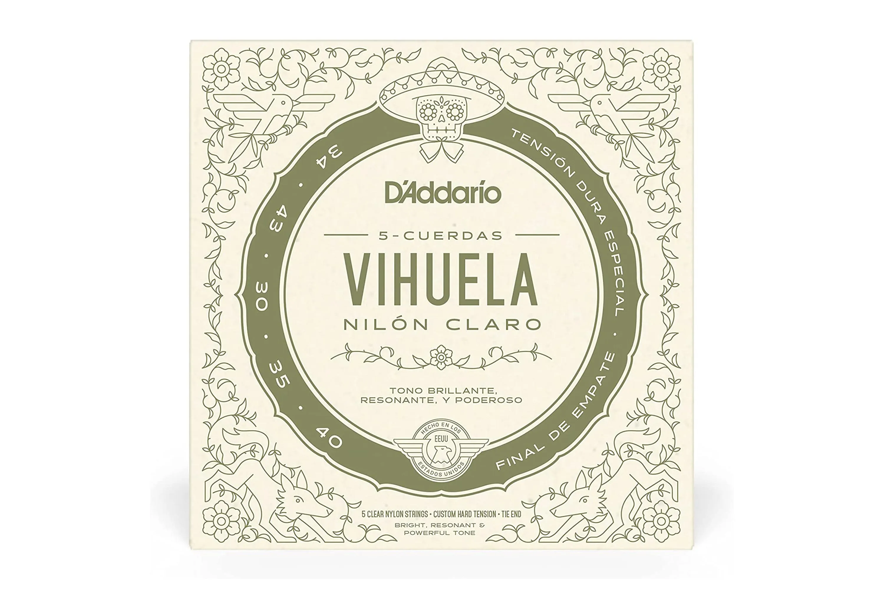 D'Addario MV10C Pro-Arté Nylon 5-String Vihuela Strings - Custom Hard Tension .034-.040