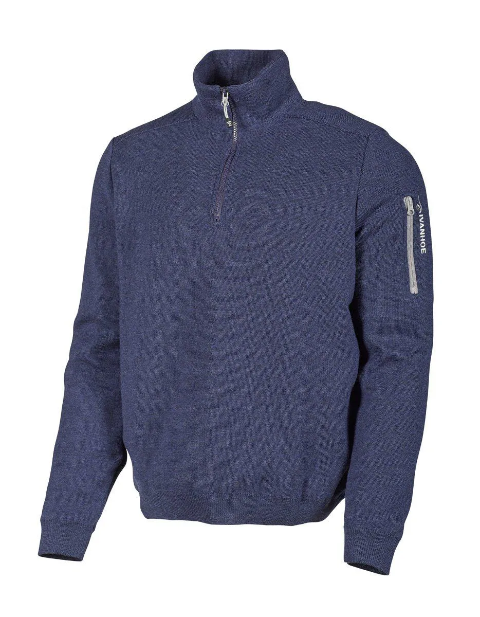 HADAR HALF ZIP WINDBREAKER, 100% EXTRA FINE MERINOULL — STEELBLUE