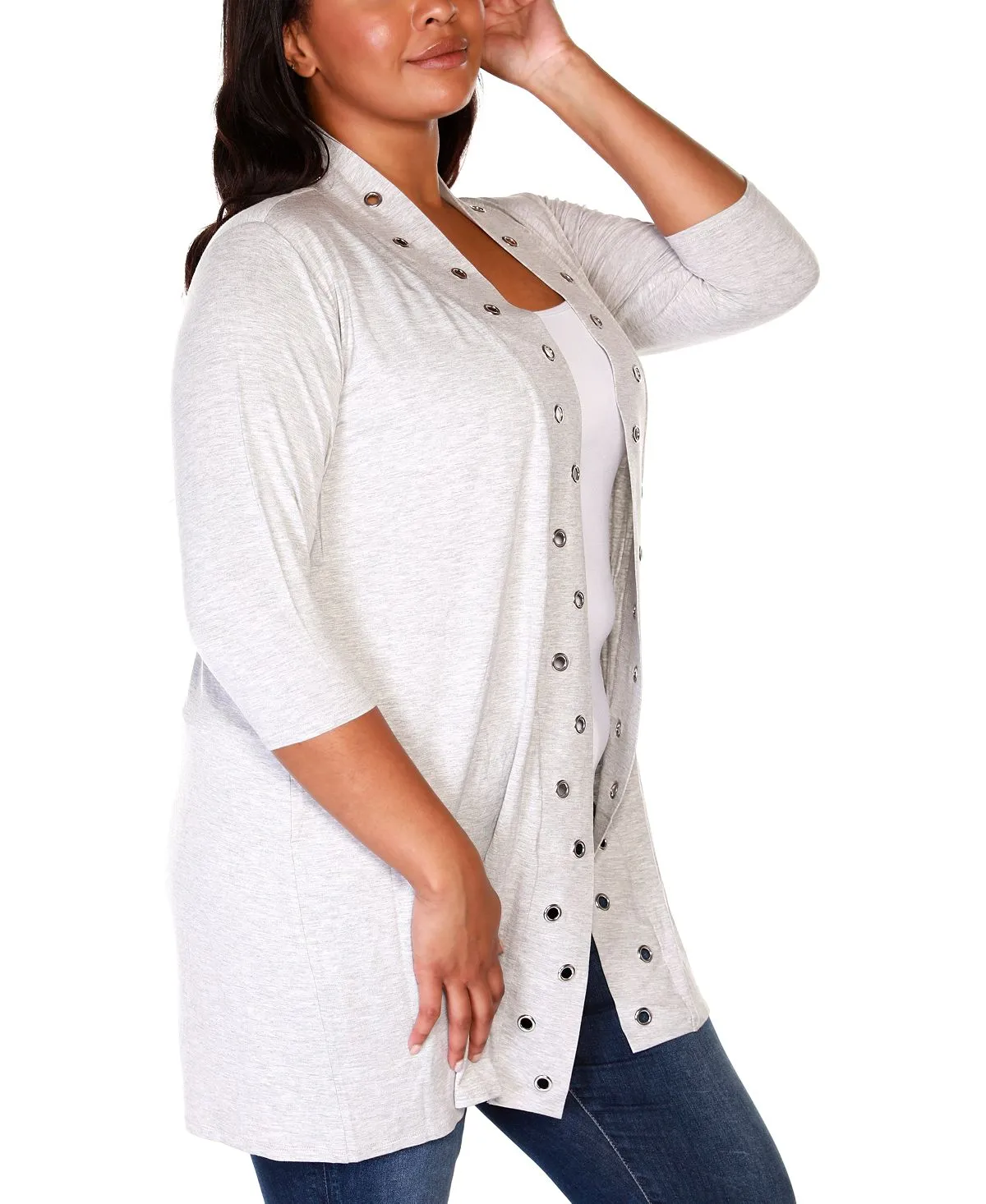 Large size Duster cardigan with Belldini eyelet trim