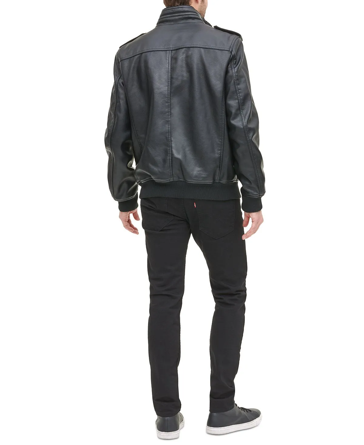 Levi's Men's Faux Leather Bomber Jacket with Sherpa Lining, Black