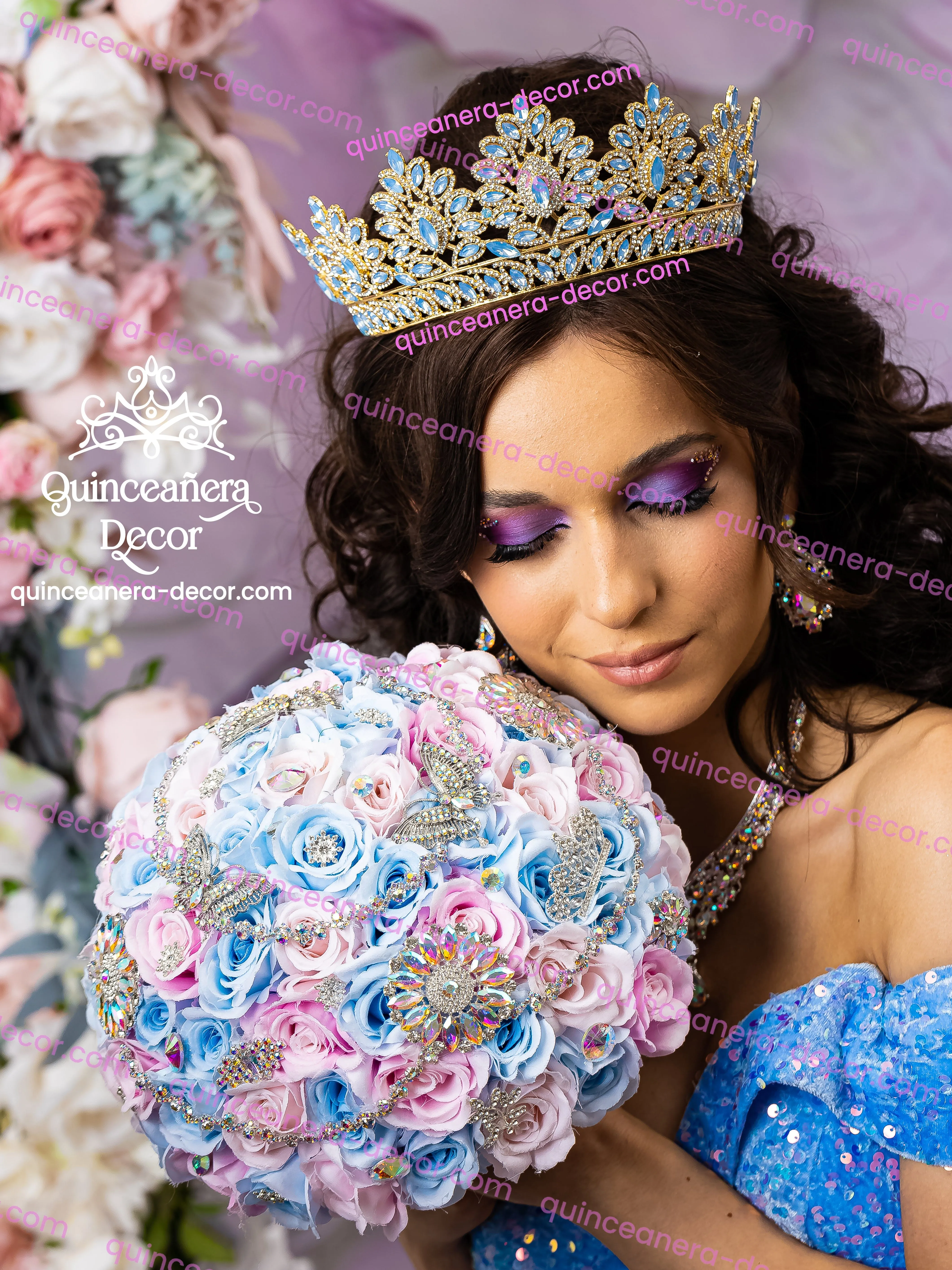 Light Blue Quinceanera Tiara (with gold)