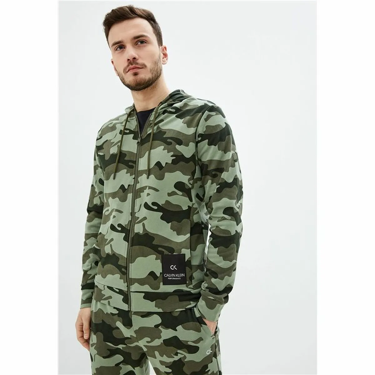 Men'S Sports Jacket Calvin Klein Full Zip Green
