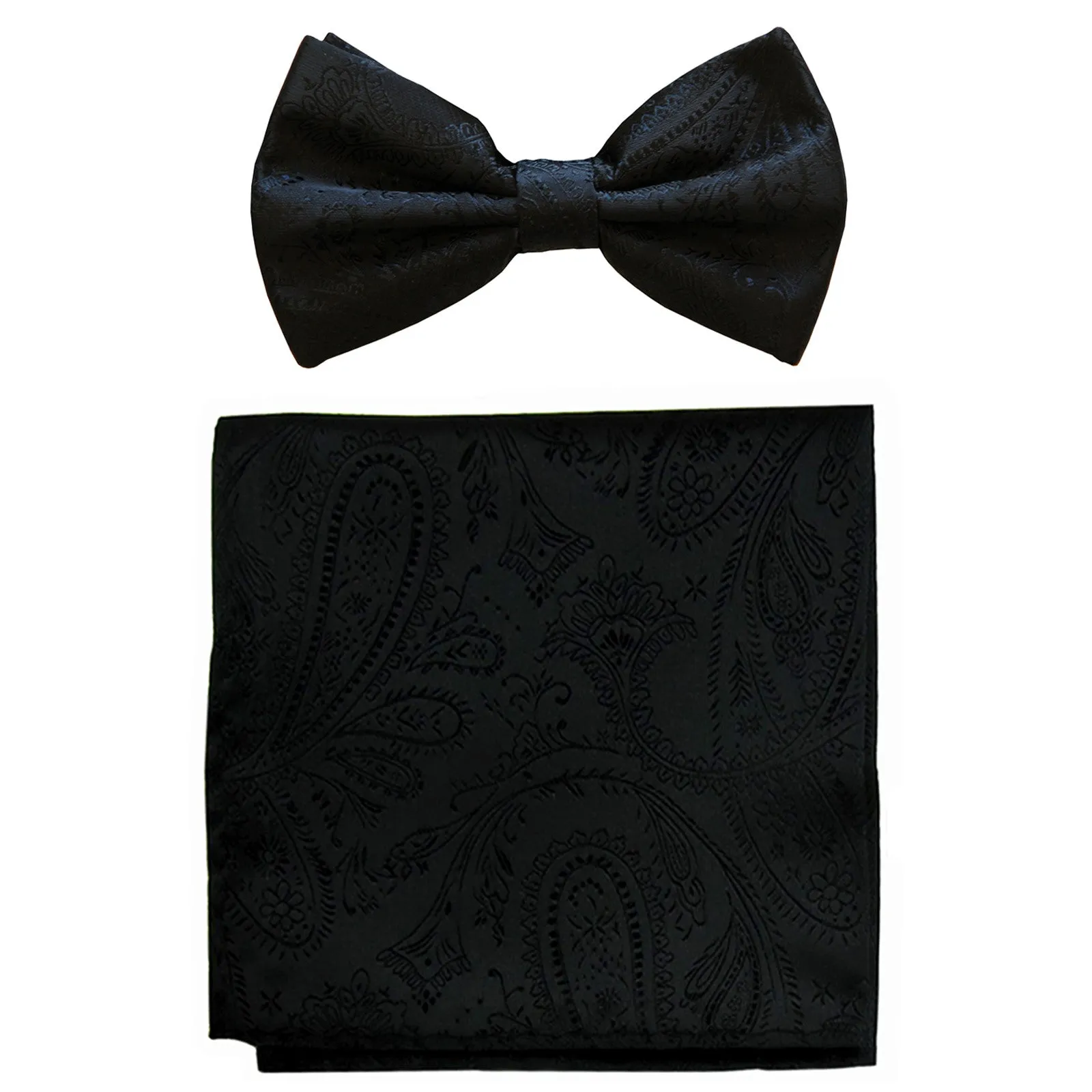 New formal men's pre tied Bow tie & hankie set paisley pattern wedding
