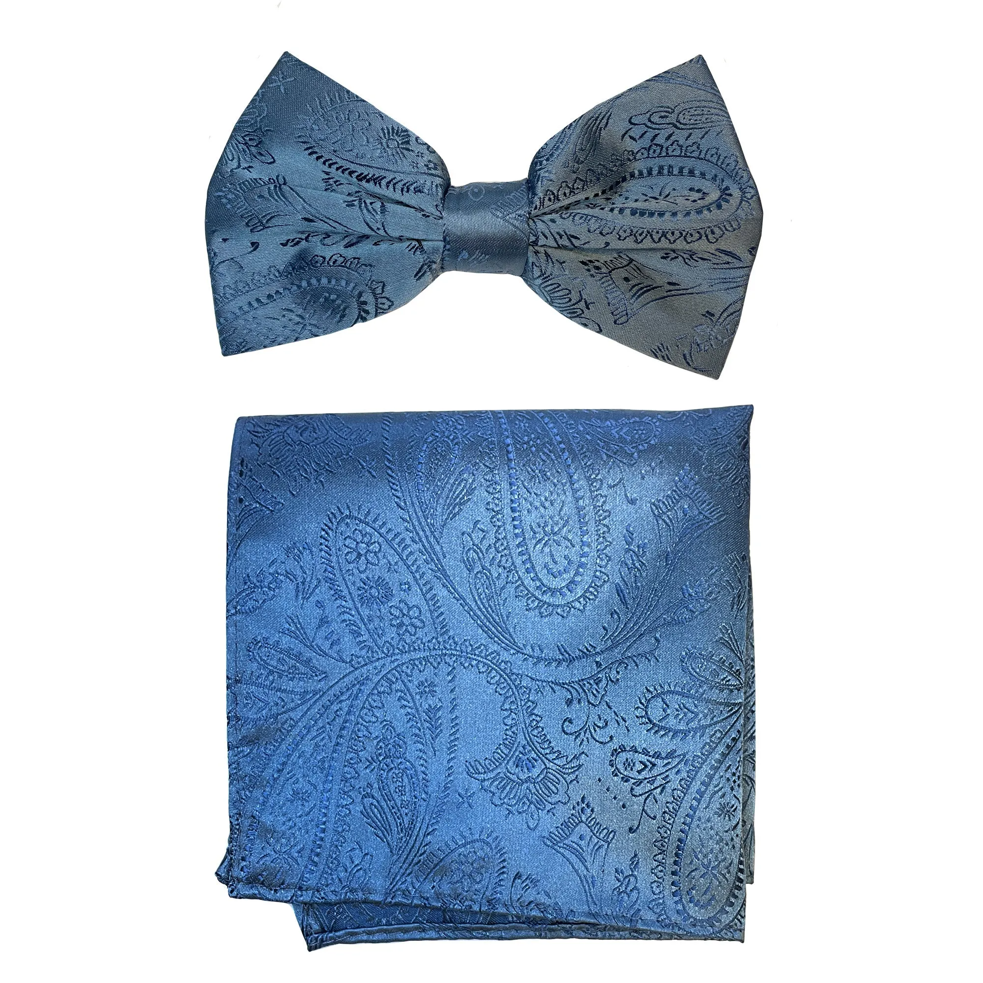 New formal men's pre tied Bow tie & hankie set paisley pattern wedding