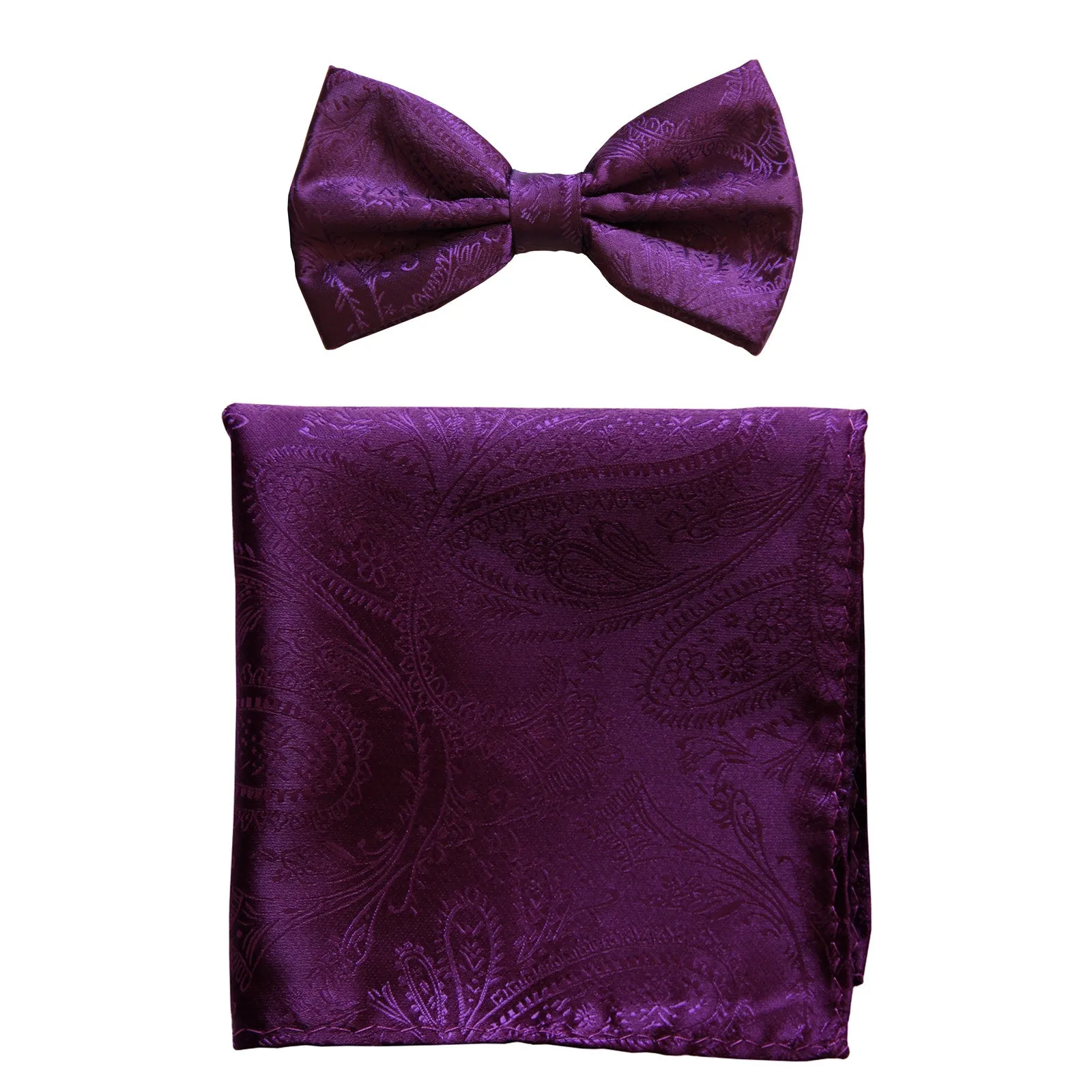 New formal men's pre tied Bow tie & hankie set paisley pattern wedding