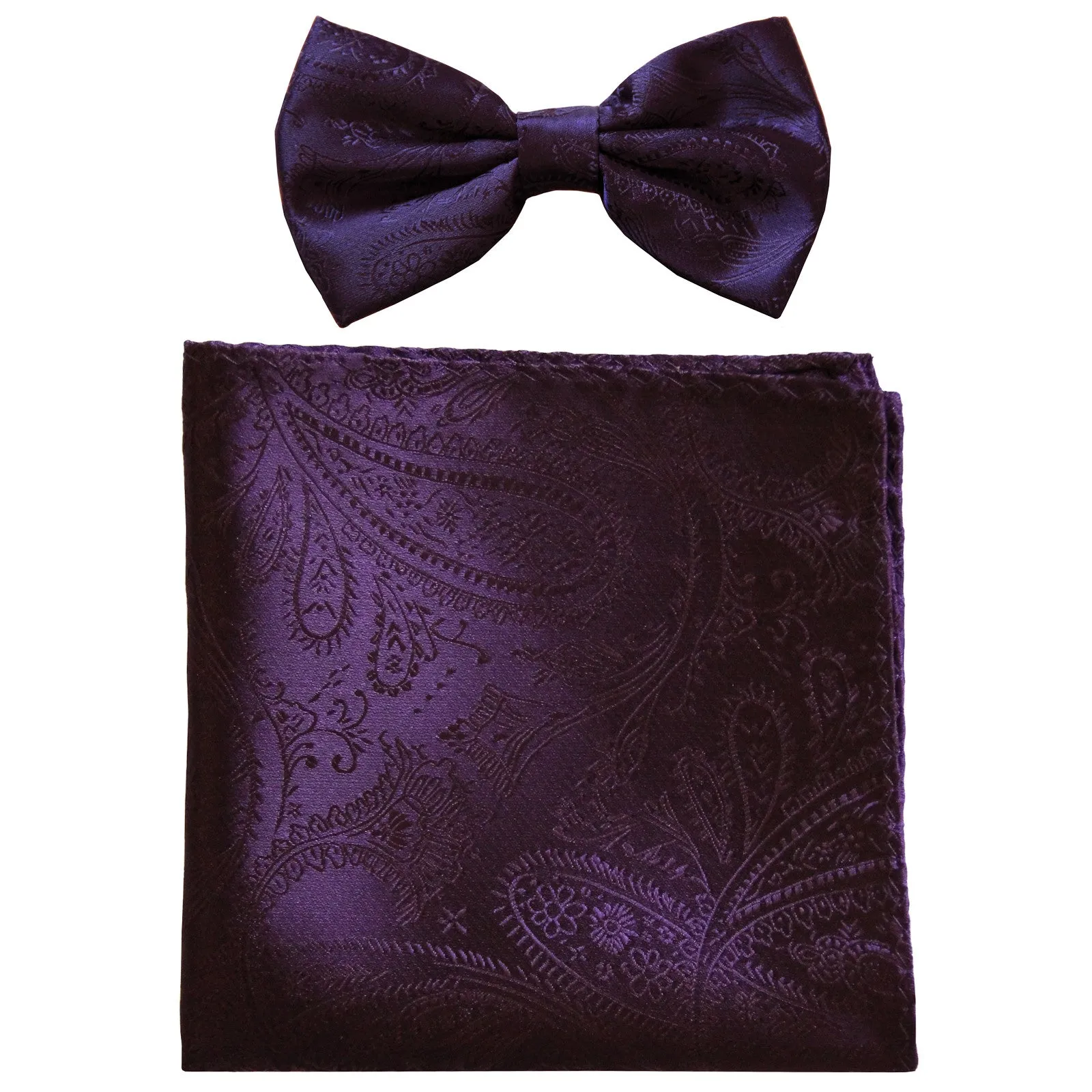 New formal men's pre tied Bow tie & hankie set paisley pattern wedding