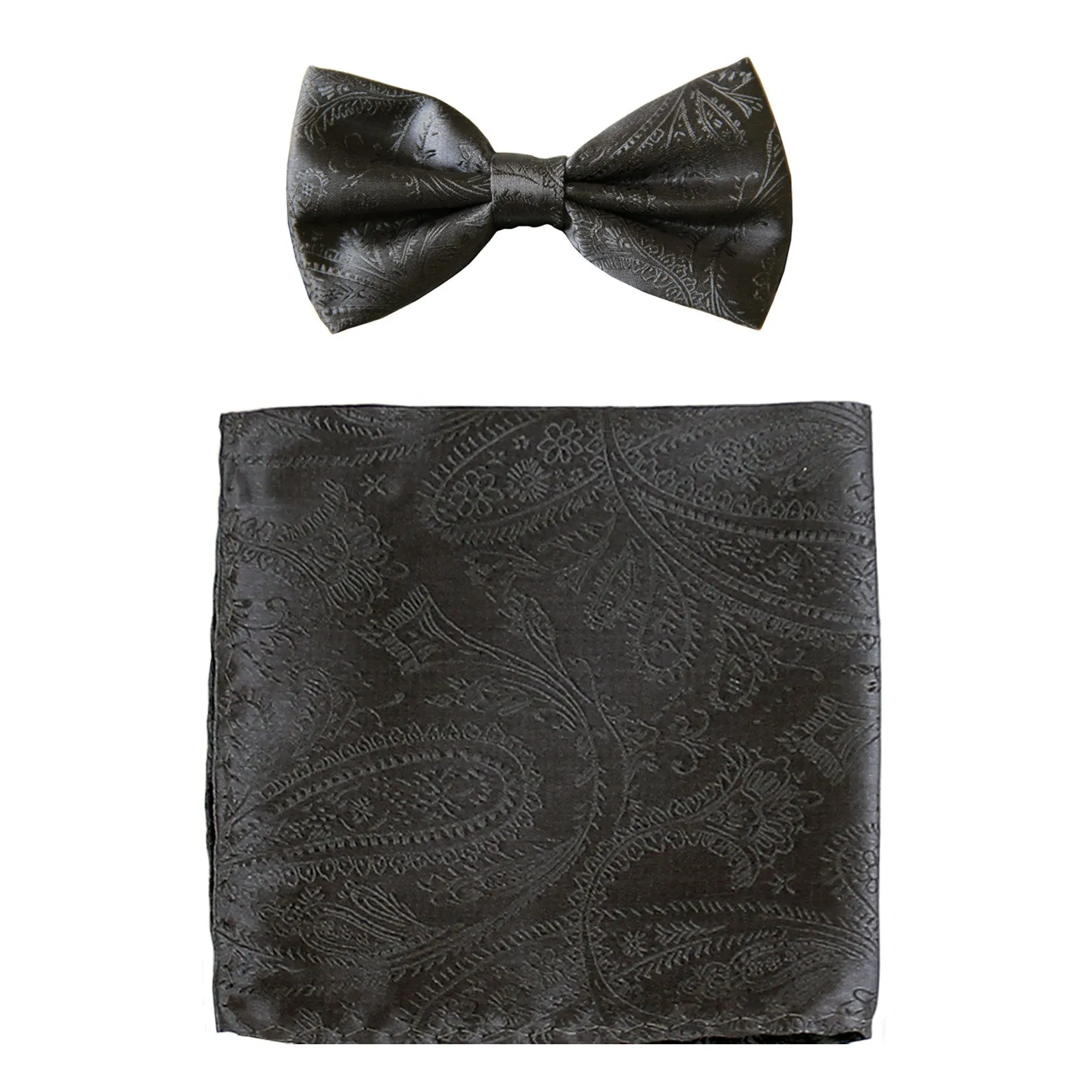 New formal men's pre tied Bow tie & hankie set paisley pattern wedding