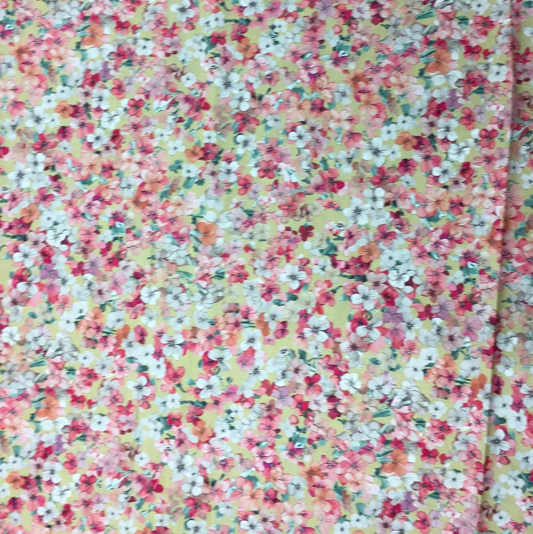 Ochre Floral Printed Cotton Lawn