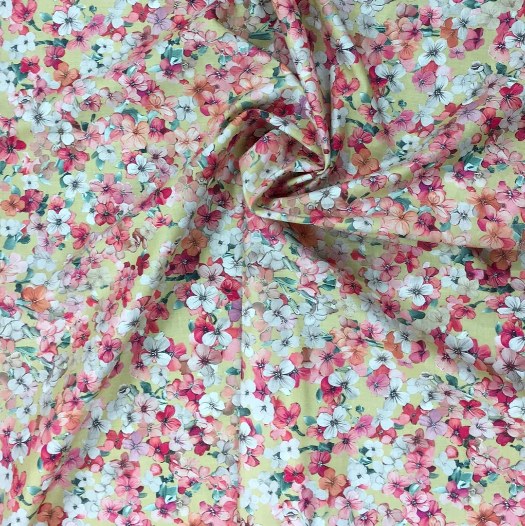 Ochre Floral Printed Cotton Lawn