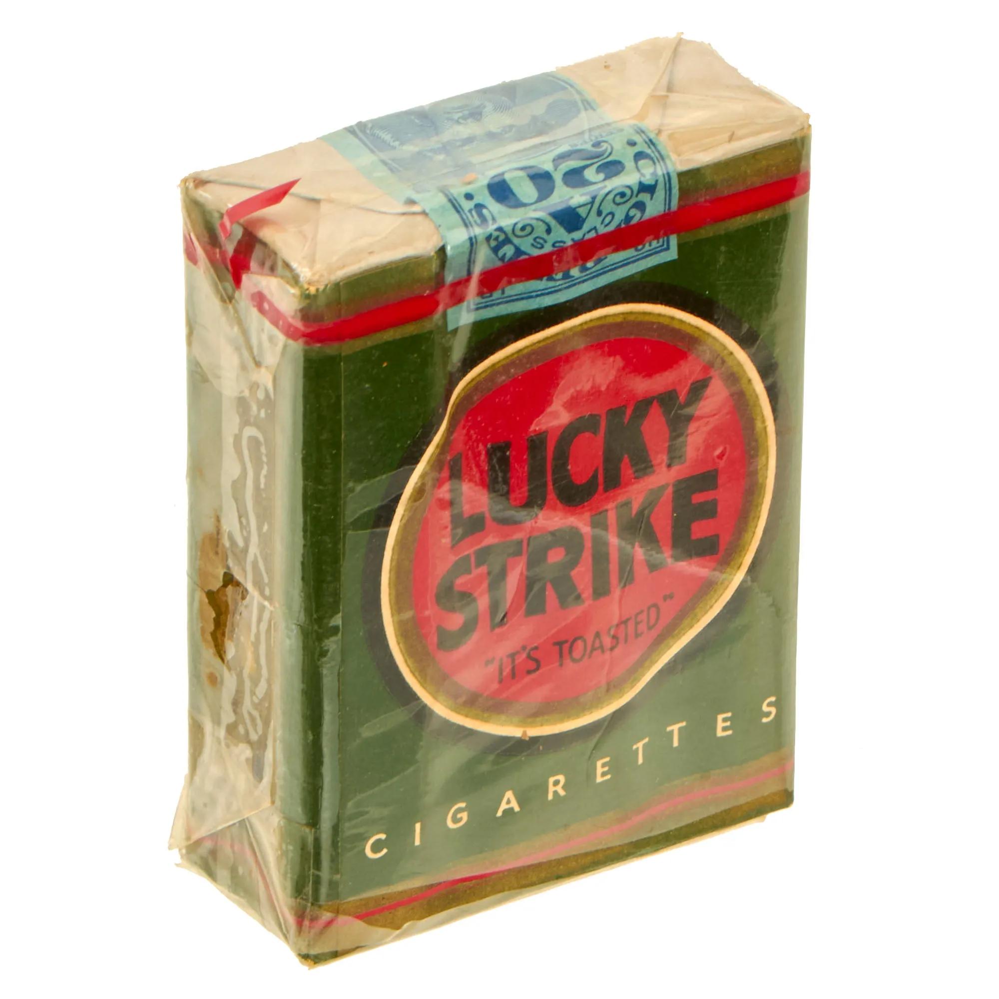 Original U.S. WWII Unopened Pack of Lucky Strike Cigarettes with Class A Cigarette Tax Stamp - Pre-1942