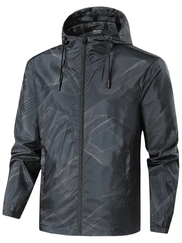 Printed Lightweight Men's Windbreaker Jacket with Hood - SF1946