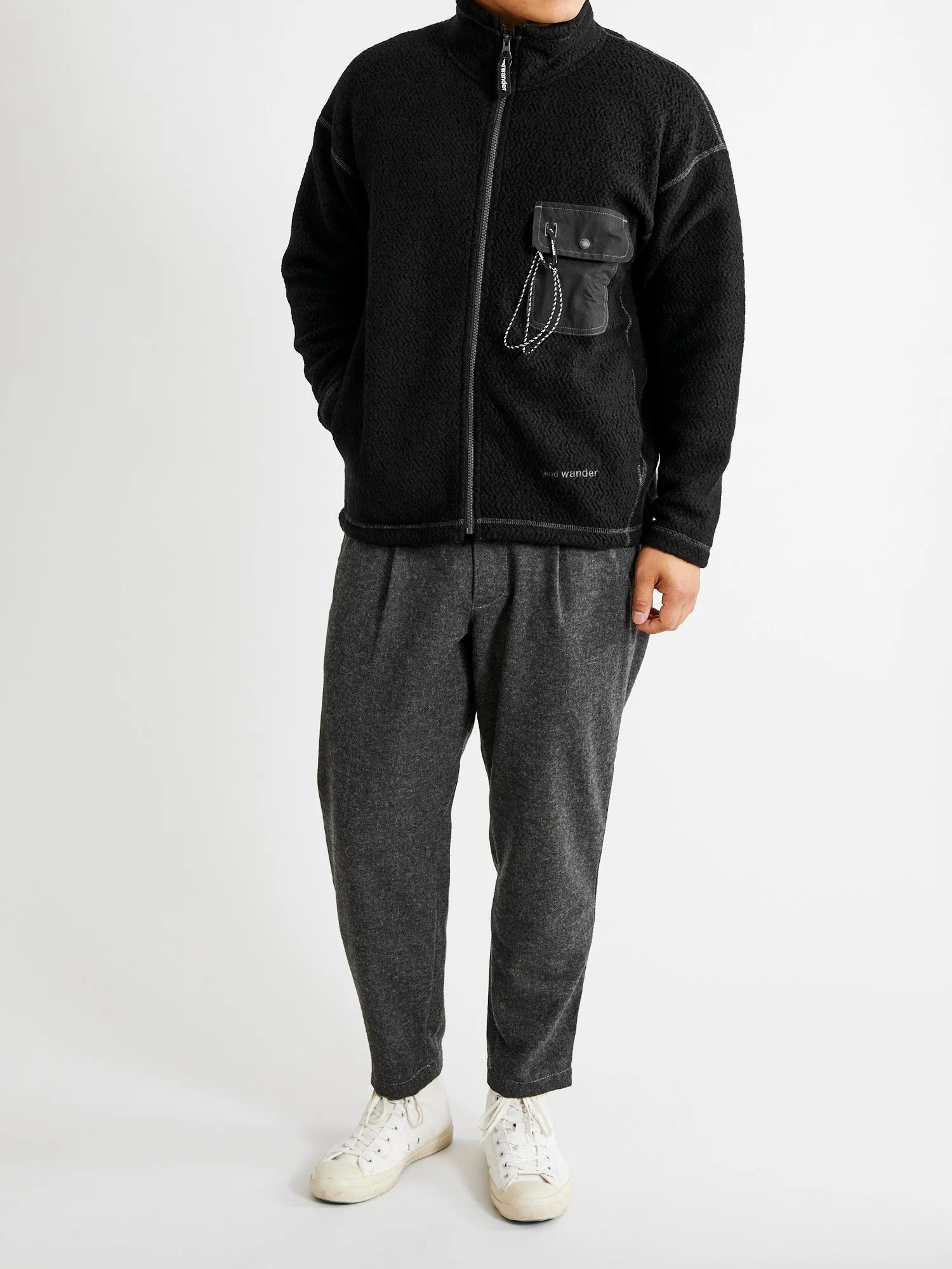 Recycled Wool Jacquard Zip Jacket in Black