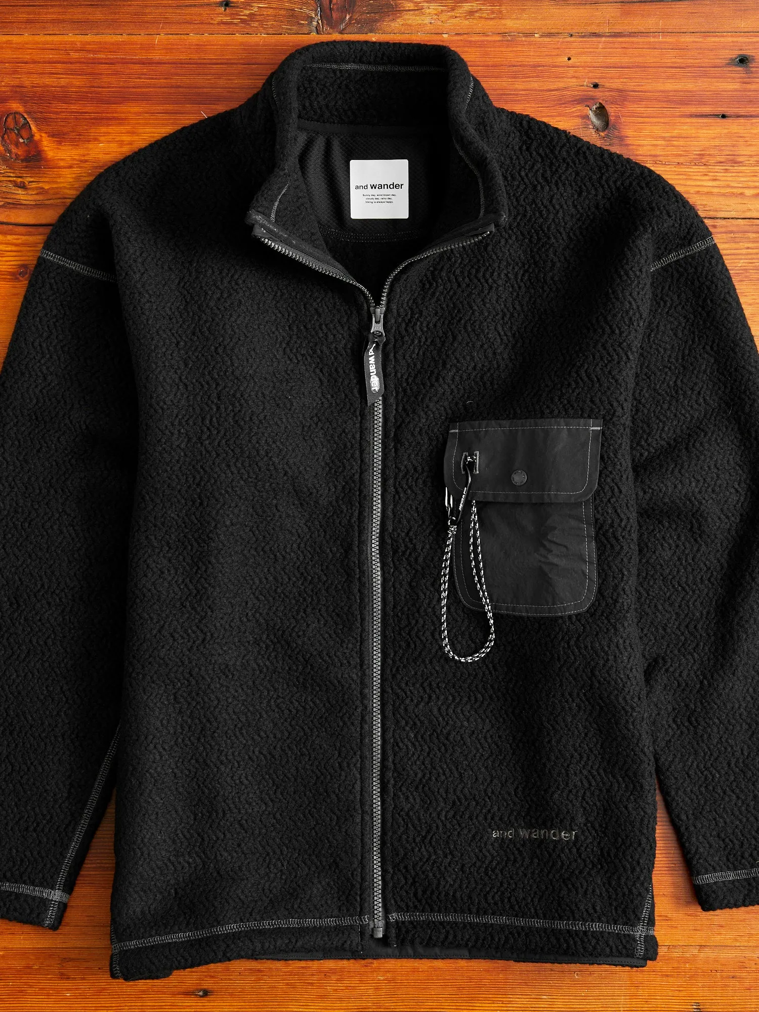 Recycled Wool Jacquard Zip Jacket in Black