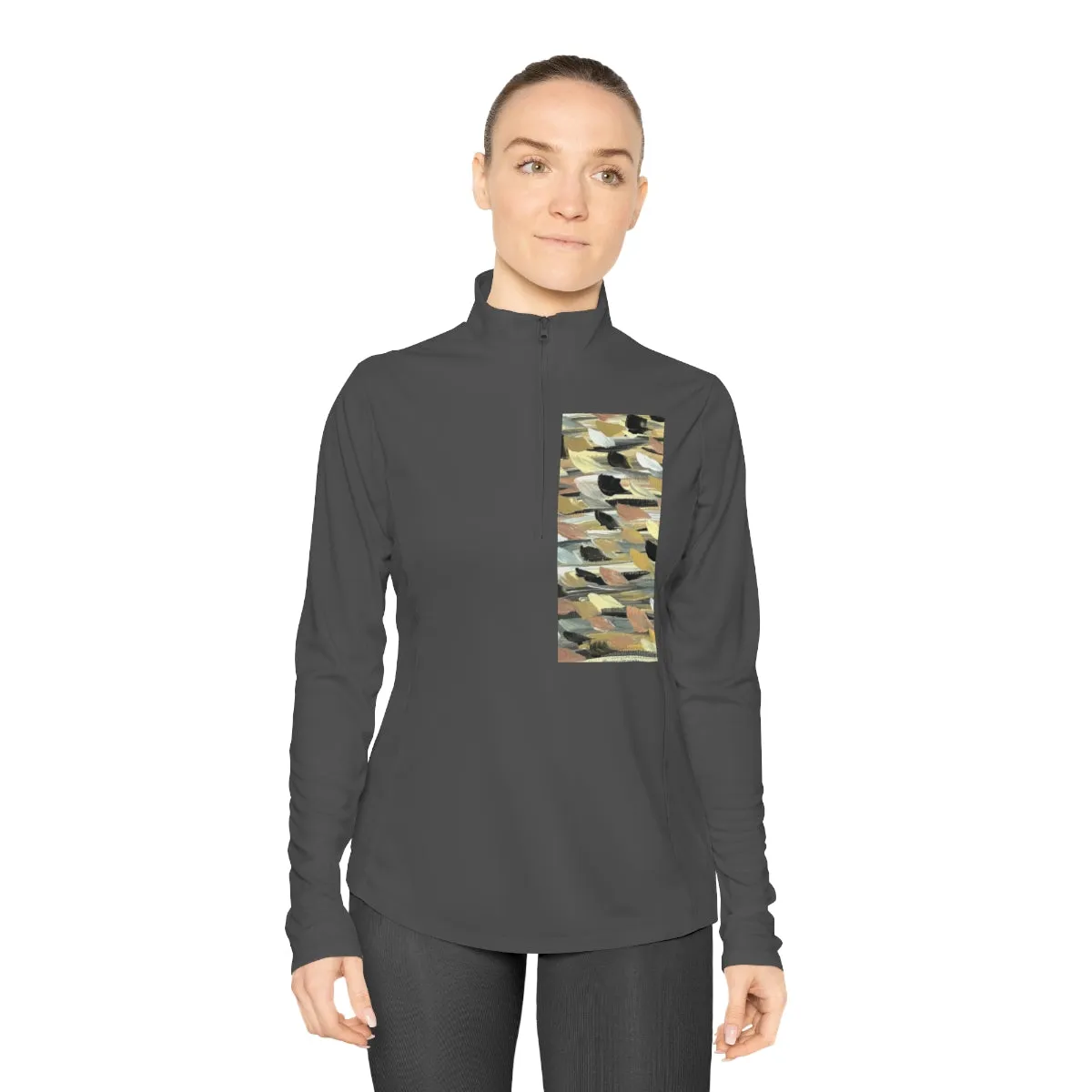 Rose Gold Brushstrokes -Ladies Quarter-Zip Pullover
