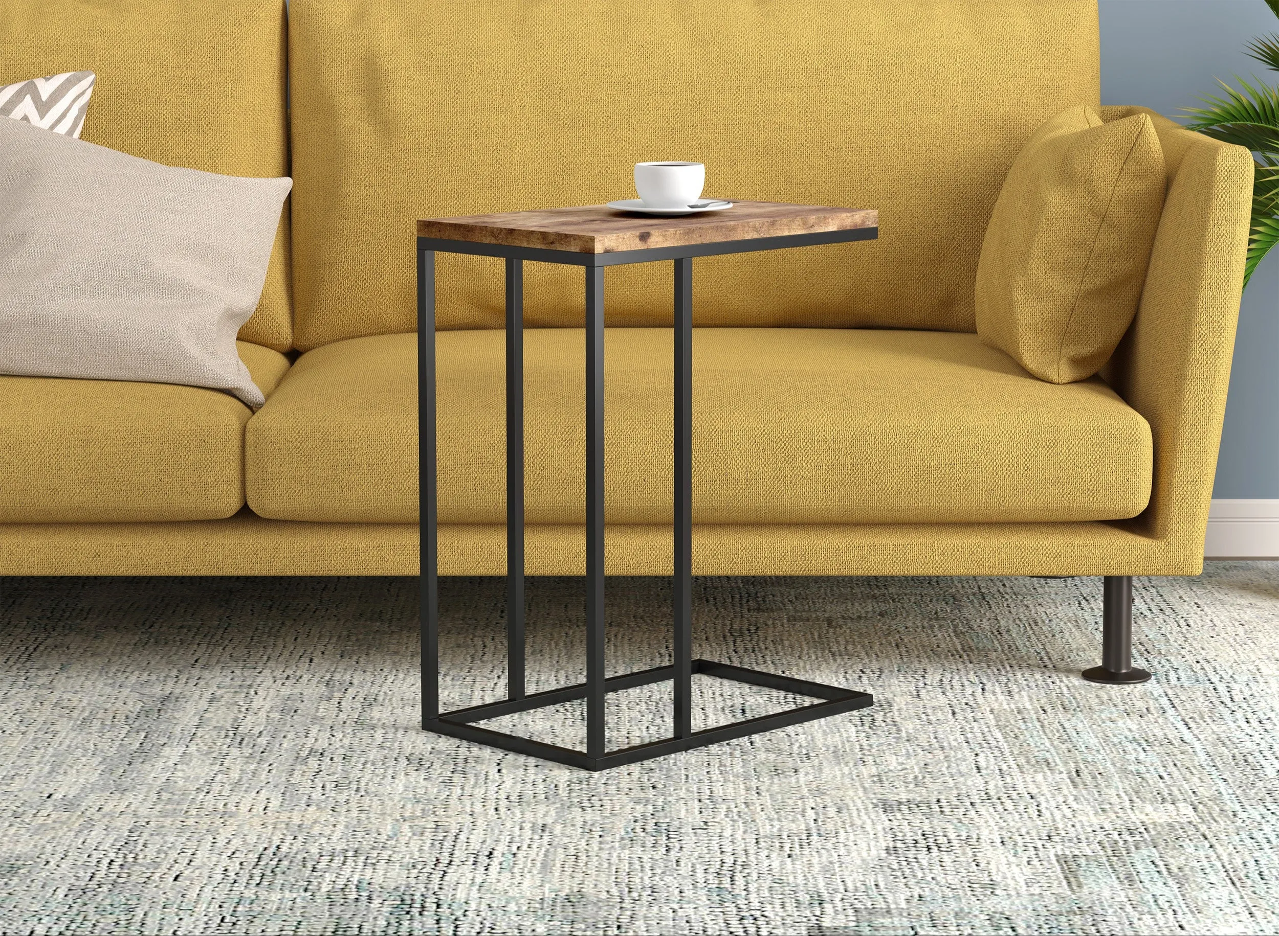 Safdie & Co. End Side Table 19" C-Shaped Brown Reclaimed Wood Black Metal