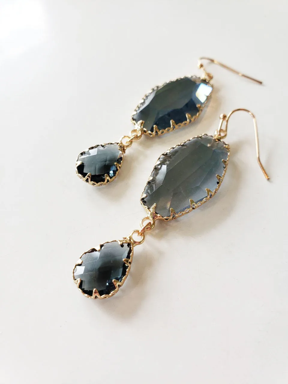 Stella Smokey Crystal Drop Earrings | Classic Gemstone Earrings | Smokey Gray Crystals | Special Occasion Jewelry