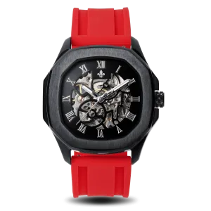 The Avalon Black   Red Silicone Strap
