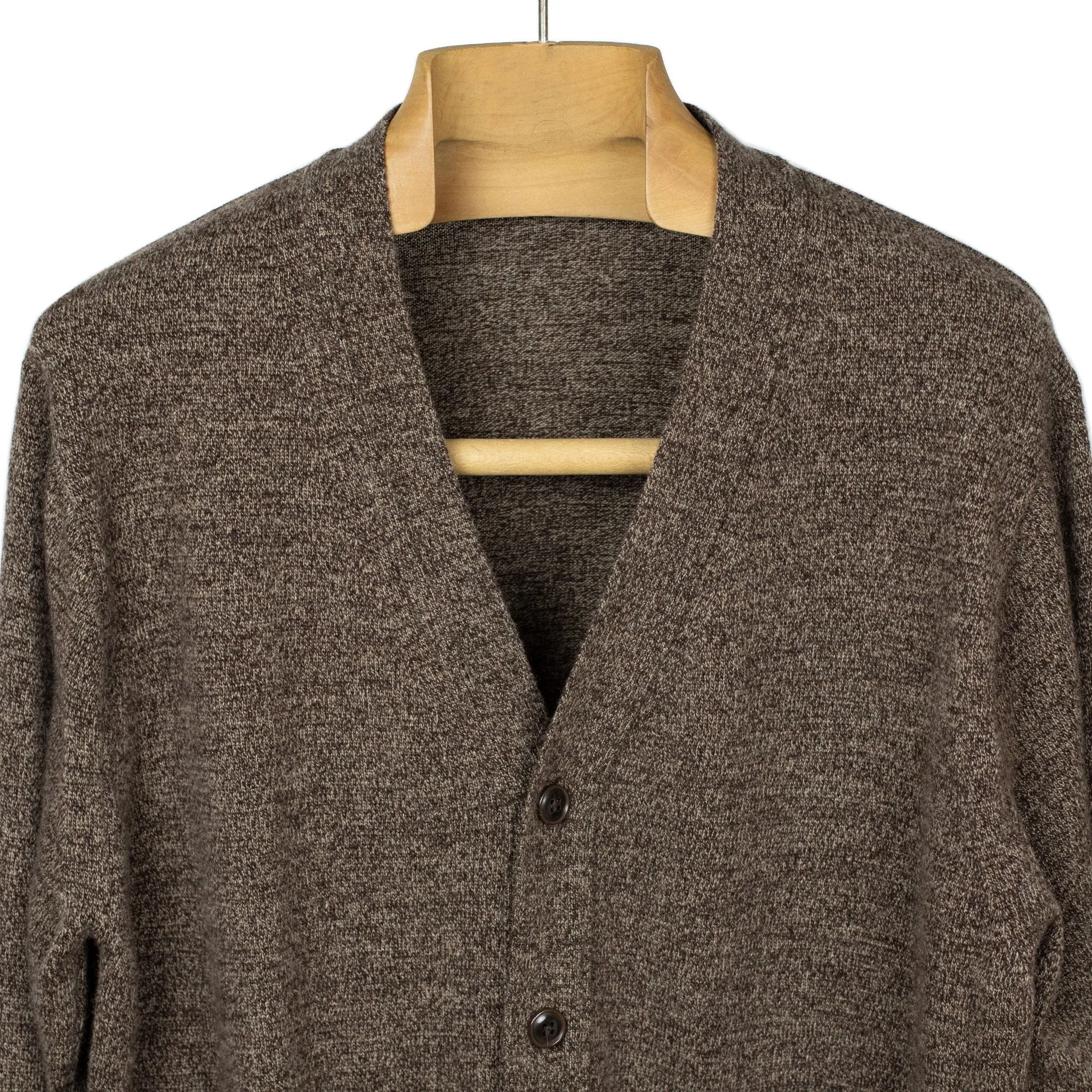 V-neck cardigan in brown melange pure cashmere