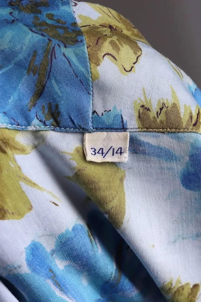 Vintage Blue Floral Print Blouse
