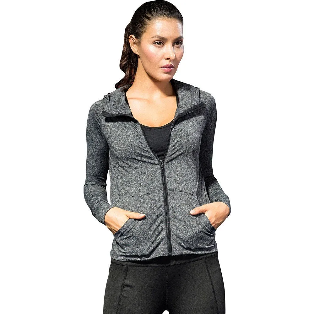 Women Full-zip Hooded Jackets Sport Hoodie Raglan Long Sleeves Pockets Workout Running Exercise Gym Track Sweatshirt Casual Tops Activewear