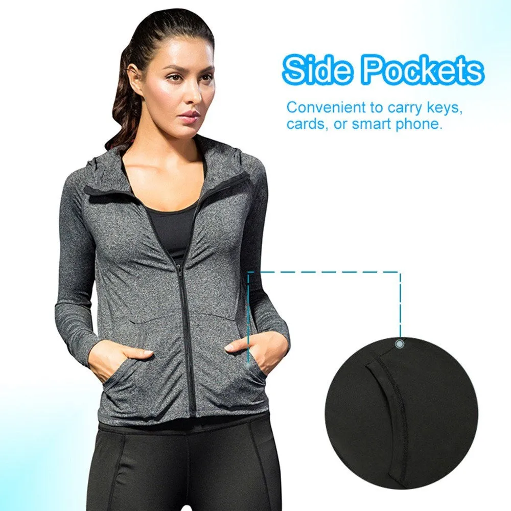 Women Full-zip Hooded Jackets Sport Hoodie Raglan Long Sleeves Pockets Workout Running Exercise Gym Track Sweatshirt Casual Tops Activewear