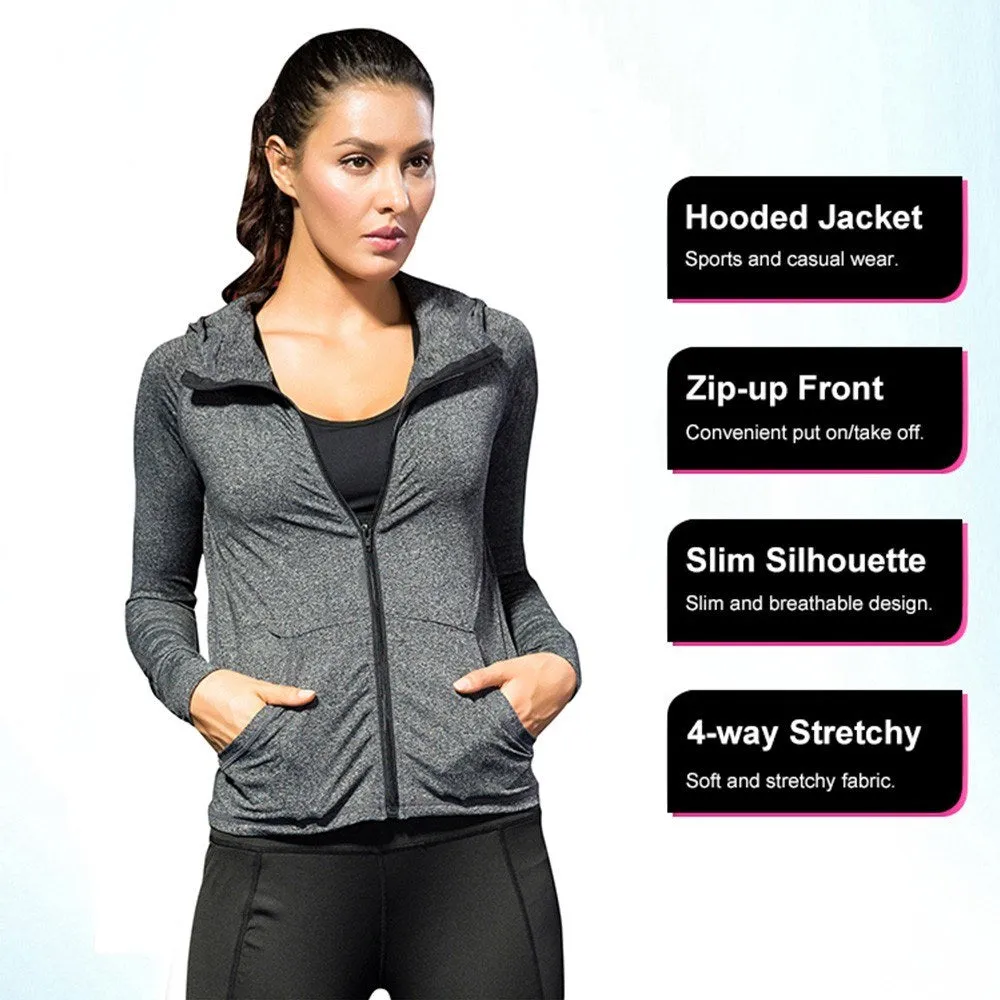 Women Full-zip Hooded Jackets Sport Hoodie Raglan Long Sleeves Pockets Workout Running Exercise Gym Track Sweatshirt Casual Tops Activewear