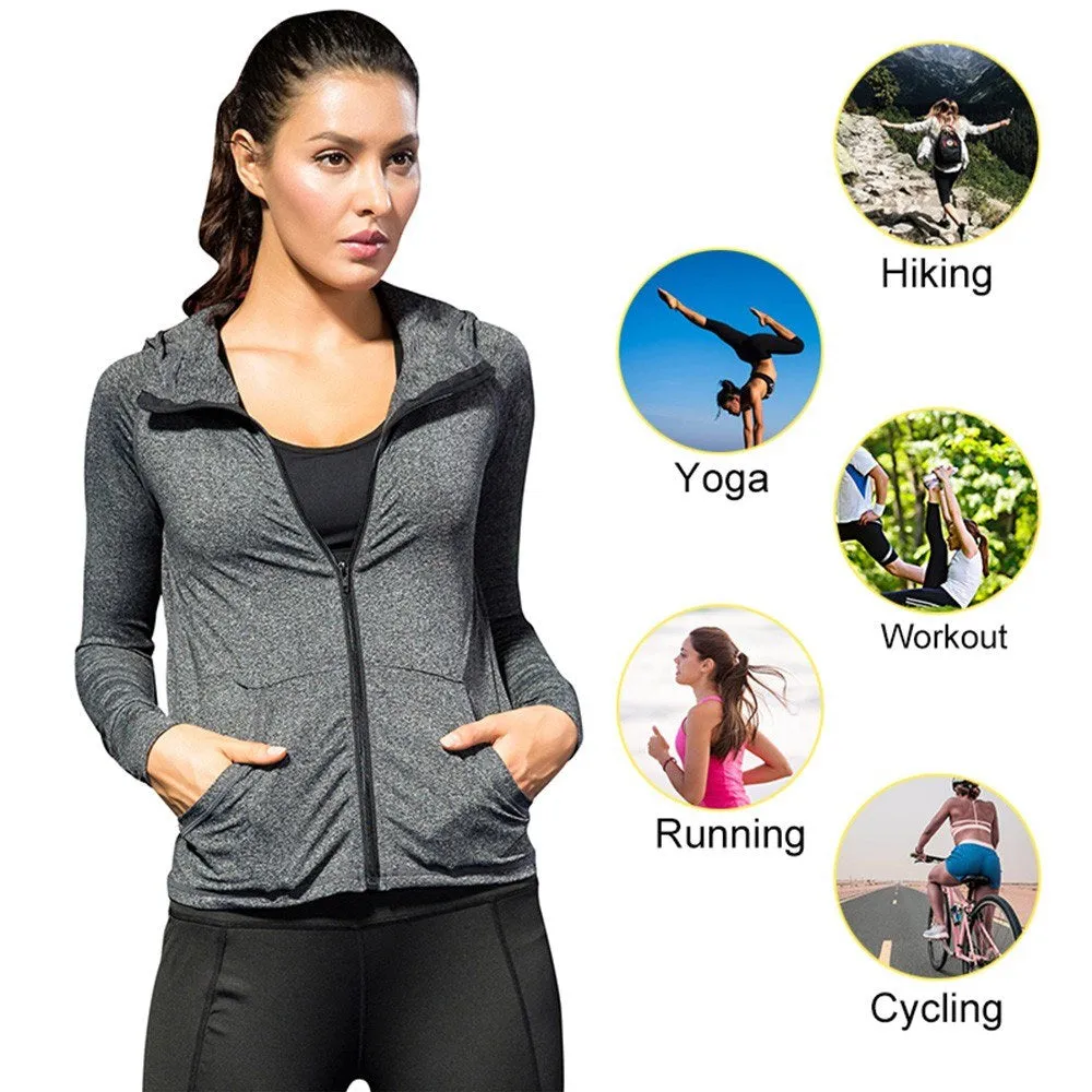 Women Full-zip Hooded Jackets Sport Hoodie Raglan Long Sleeves Pockets Workout Running Exercise Gym Track Sweatshirt Casual Tops Activewear