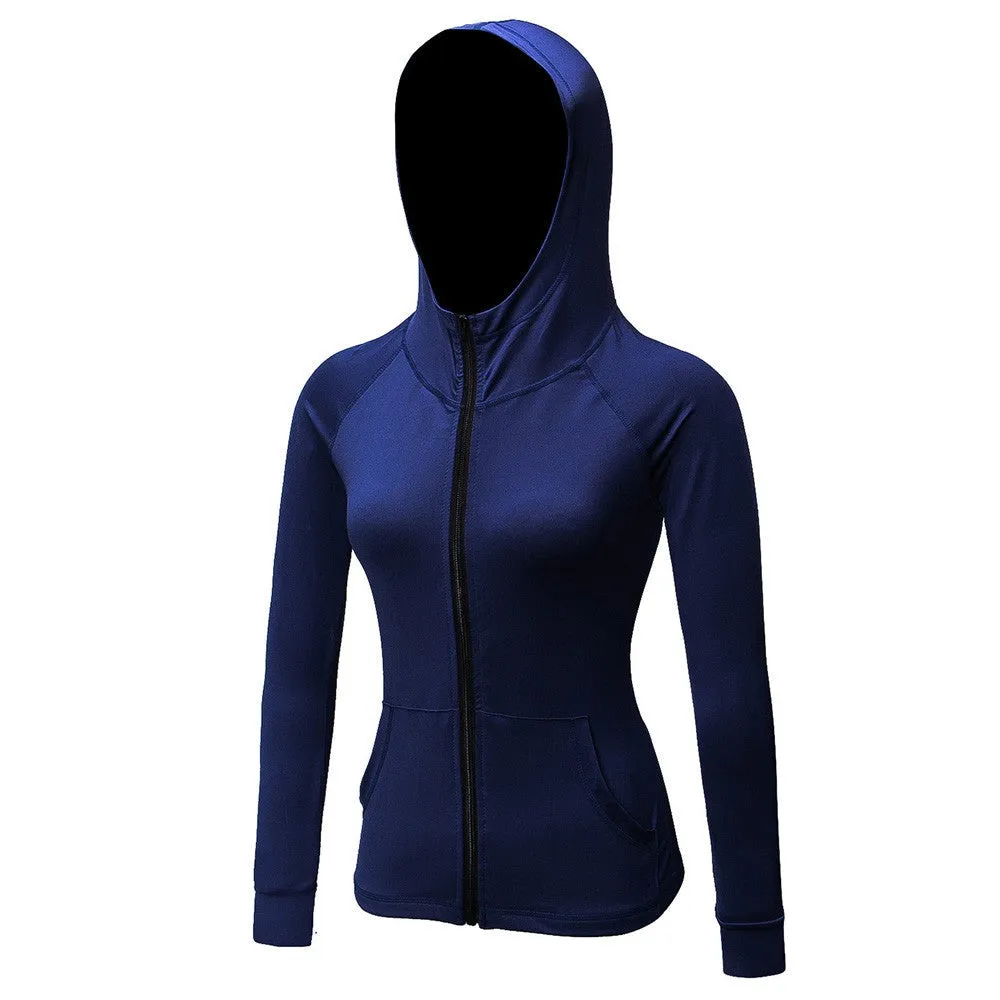 Women Full-zip Hooded Jackets Sport Hoodie Raglan Long Sleeves Pockets Workout Running Exercise Gym Track Sweatshirt Casual Tops Activewear