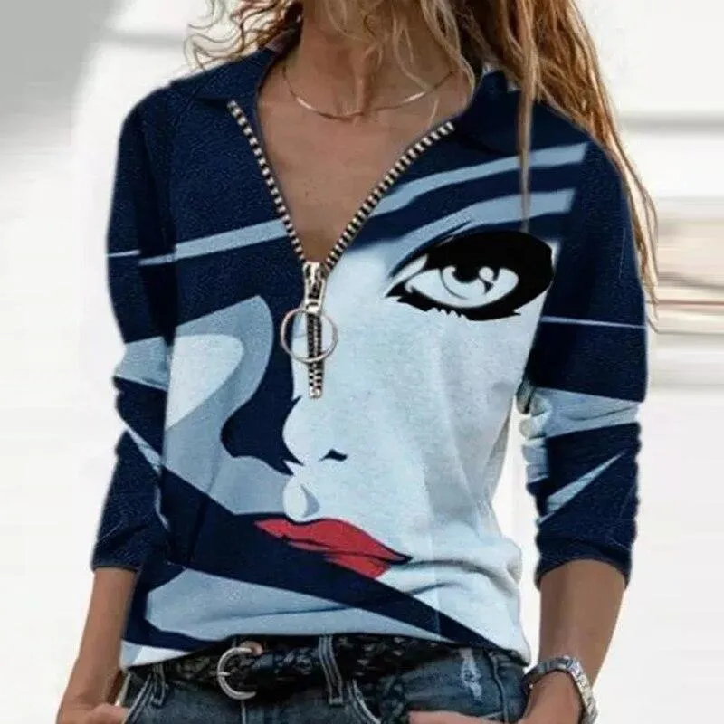 Women  Geometric Long Sleeve  V-Neck Casual Sweat Shirts