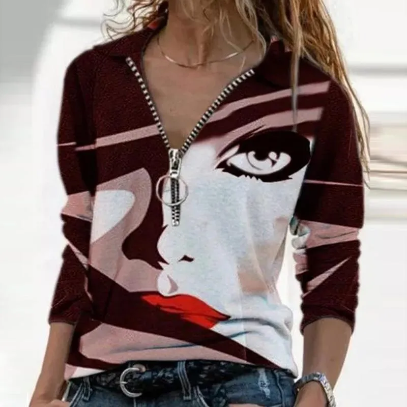 Women  Geometric Long Sleeve  V-Neck Casual Sweat Shirts