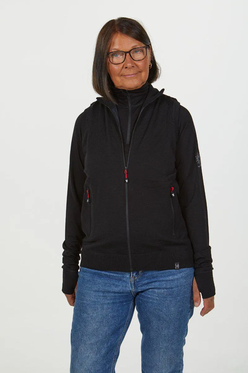 YORK VEST WINDBREAKER , 100% EXTRA FINE MERINOULL  — BLACK
